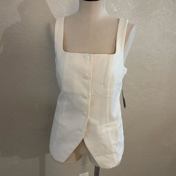 Scoop Longline Linen Blend Vest Sz Small Winter white - Picture 1 of 6